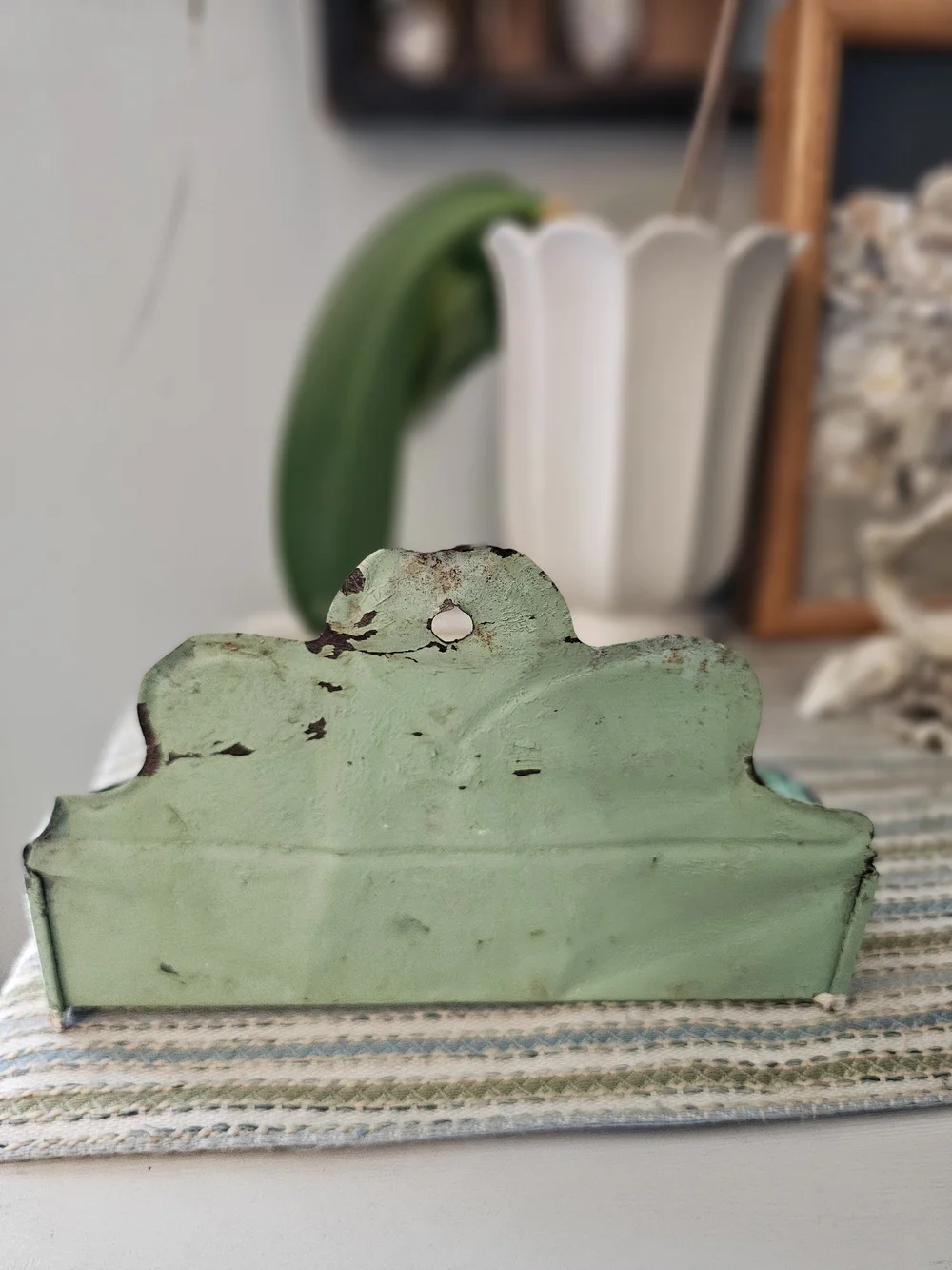 Vintage Green Metal 'Comb-Fiters' Wall Pocket